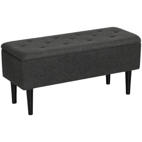 HOMCOM 47L Storage Ottoman, End of Bed Bench with Wooden Legs, Fabric Footstool for Living Room, Bedroom, 95 x 38 x 45cm