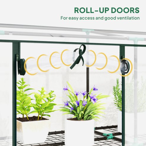 Outsunny 3 Tier Lean-to Mini Greenhouse with Reinforced Plastic Cover, Portable Indoor Outdoor Green House with 3 Roll-up Doors and 9 Wire Shelves, 151H x 215W x 46Dcm, Clear