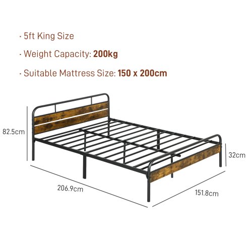 HOMCOM 5ft King Size Bed Frame with Headboard, Platform Bed Frame with Underbed Storage, Slat Support, No Box Spring Needed, Easy Assembly, Rustic Brown