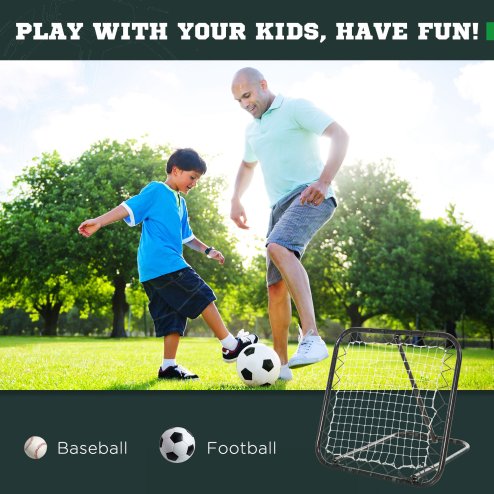 HOMCOM Angle Adjustable Rebounder Net Goal Training Set Suitable For Football, Baseball, Basketball Daily Training Black - 78L x 84W x 65-75H cm