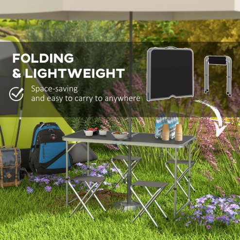 Outsunny 4ft Folding Picnic Table and Chairs, Portable Camping Table and Chairs Outdoor Indoor Use for BBQ Picnic Garden Parties