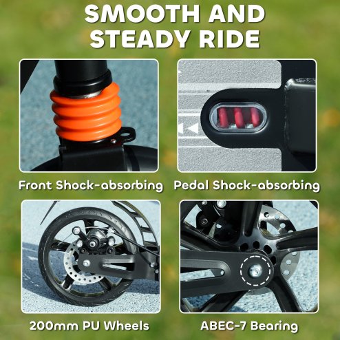 AIYAPLAY Scooter for Kids Ages 6-12 Years, Foldable Kick Scooter with 4 Levels, Adjustable Handlebar, Dual Brake System, 200mm Wheels, ABEC-7 Bearings, Black