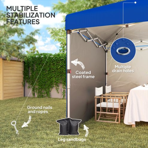 Outsunny 3 x 3 (M) Pop Up Gazebo, UPF 30+ with 2 Sidewalls, Leg Weight Bags and Wheeled Bag, Height Adjustable Party Tent Event Shelter for Garden, Patio, Blue