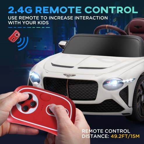 HOMCOM Bentley Bacalar Licensed, 12V Kids' Electric Ride-On with Remote Control, Battery Powered Electric Car for Kids with Suspension Wheels, Horn, Lights, for Ages 3-5 Years - White