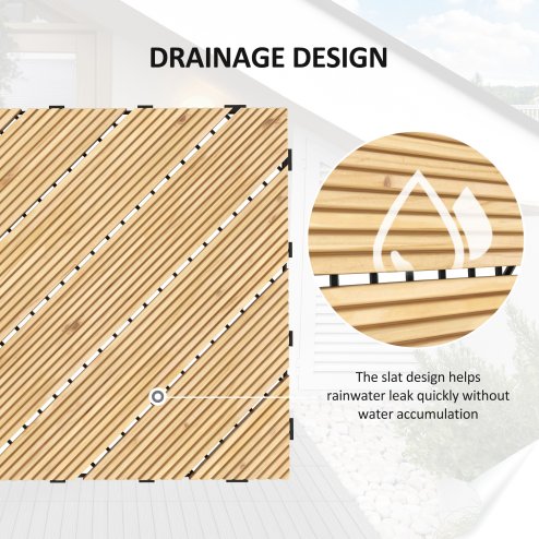 Outsunny 9 Pcs Wooden Interlocking Decking Tiles, 30 x 30 cm Anti-slip Outdoor Flooring Tiles, 0.81m² per Pack, All Weather Use for Patio, Balcony, Terrace, Hot Tub, Yellow