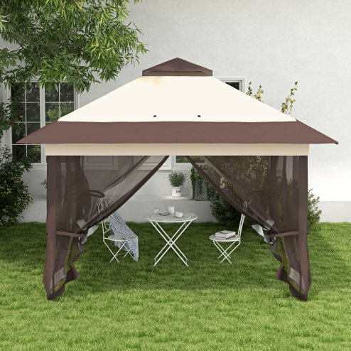 Outsunny 3.6 x 3.6 m Pop up Gazebo with Netting and Wheeled Carry Bag, UPF50+ Height Adjustable Party Tent Instant Canopy Sun Shade Shelter, Khaki