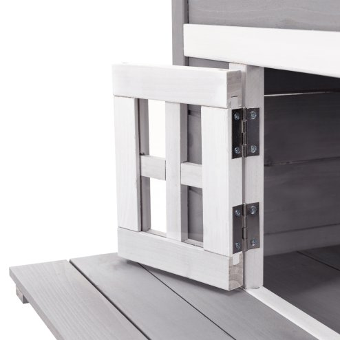 PawHut Outdoor Cat House, 3 Tier Wooden Kitten Shelter with Jumping Platforms, Asphalt Roof, Doors for Indoor, Garden - Grey