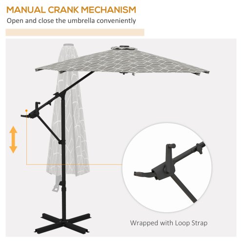 Outsunny 3(m) Convertible Cantilever Parasol and Centre-post Garden Parasol with Cross Base, 360 Rotation Banana Parasol with Crank Handle and 8 Ribs, Hanging Patio Umbrella, Black and White