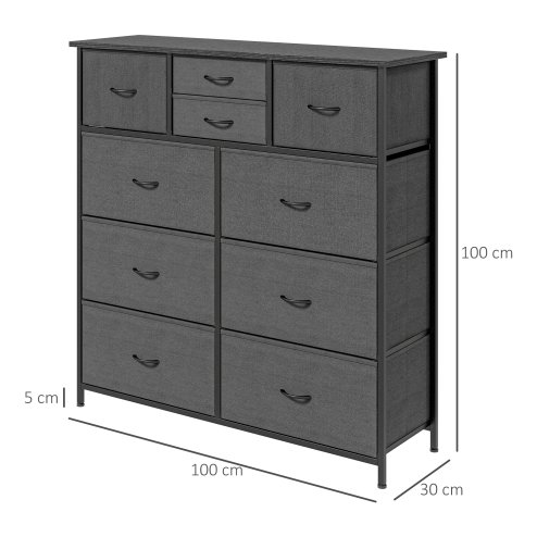 HOMCOM Chest of Drawers for Bedroom, Fabric Dresser, 10 Drawer Storage Organizer Unit with Foldable Drawers and Steel Frame