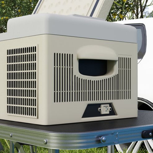 Outsunny 16L Car Refrigerator,  Portable Compressor Camping Fridge Freezer with 12/24V DC and 100-240V AC for Car, RV and Camping Use, Down to -20°C, Khaki