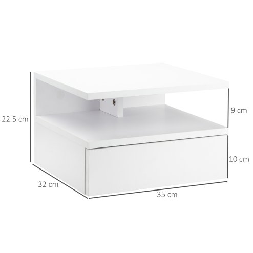 HOMCOM Floating Bedside Table Set of 2, Wall Mount Nightstands with Storage Drawer and Open Shelf for Bedroom, White