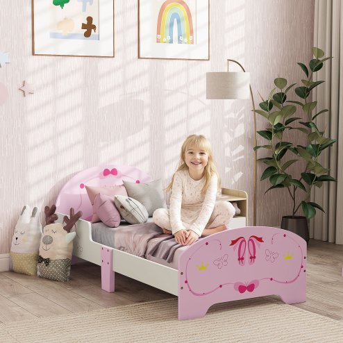 AIYAPLAY Toddler Bed Frame, Kids Bed with Safety Rails, Ballet Theme Kids Bedroom Furniture, for 3-6 Years, Pink