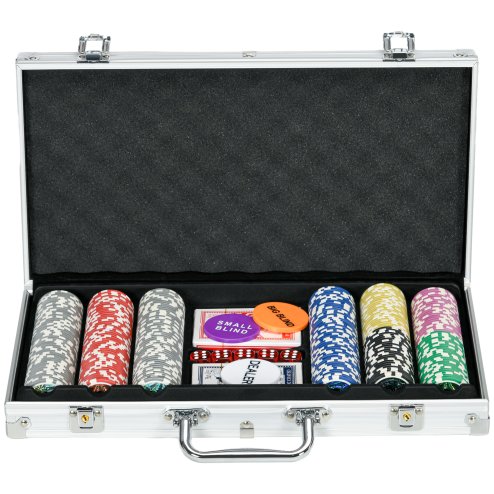 SPORTNOW 300-Piece Poker Chips Set with Aluminium Case, Holdem Poker Set with Mat, 11.5g Numbered Poker Chips, Two Decks of Cards, Dealer, Five Dices Image