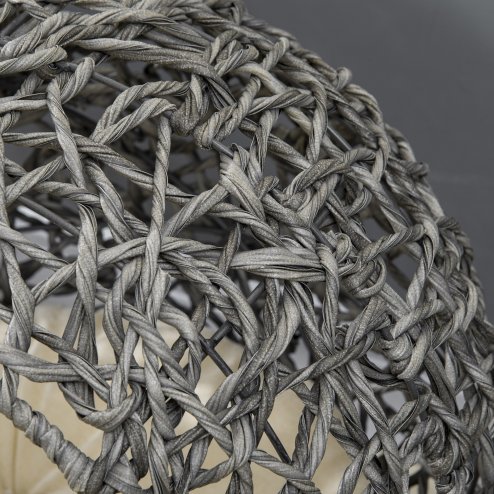 PawHut Rattan Elevated Cat Bed House Kitten Basket Ball Shaped Pet Furniture w/ Removable Cushion - Silver-Tone and Grey