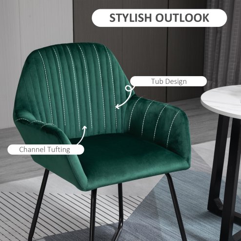 HOMCOM Modern Accent Chair, Velvet-Feel Fabric Upholstered Armchair with Metal Base for Living Room, Green