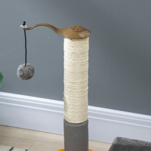 PawHut 56cm Cat Tree for Indoor Cats, Scratching Post w/ Cat Toys Climbing Tower Activity Centre, Dangling Ball - Grey
