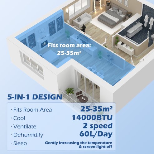HOMCOM 14000 BTU Portable Air Conditioner, Smart Home WiFi Compatible, 3-in-1 Dehumidifier Cooler Fan, with Sleep Mode, Remote, 24H Timer, Window Venting Kit, A Energy Efficiency, 35m²