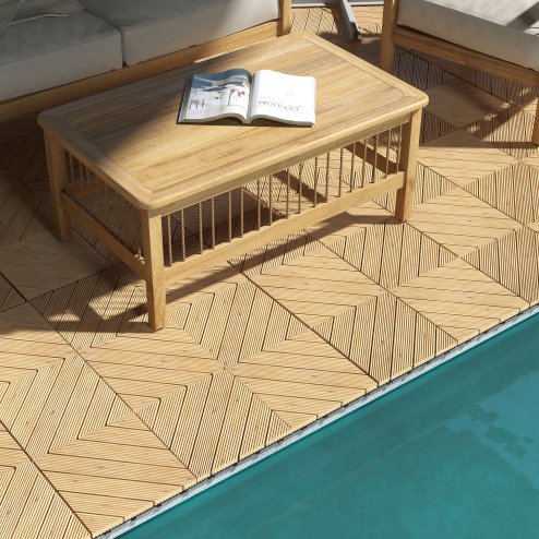 Outsunny 9 Pcs Wooden Interlocking Decking Tiles, 30 x 30 cm Anti-slip Outdoor Flooring Tiles, 0.81m² per Pack, All Weather Use for Patio, Balcony, Terrace, Hot Tub, Yellow