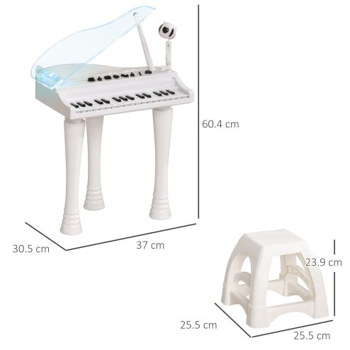 AIYAPLAY 32 Keys Kids Piano Keyboard with Stool, Lights, Microphone, Multiple Sounds, Removable Legs, Electronic Musical Instrument for Boys Girls, White