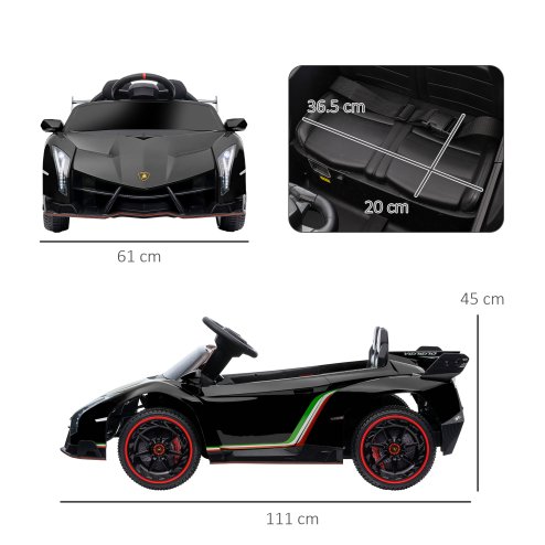 HOMCOM Lamborghini Veneno Licensed 12V Ride on Car, Electric Car for Kids with Butterfly Doors, 7km/h Kids' Electric Ride on with Remote, Music, Horn, Suspension for Ages 3-6 Years, Black
