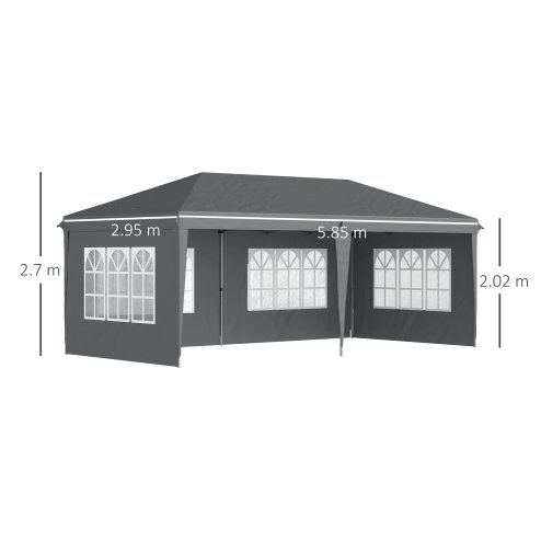 Outsunny 3 x 6m Garden Pop Up Gazebo, Height Adjustable Marquee Party Tent with Sidewalls, Storage Bag, Grey