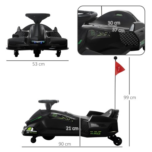 HOMCOM 12V Electric Go Kart for Kids, Battery Powered Ride on Drift Car with Music, Colourful LED Lights, Slow-Start, for Ages 8-12 Years, Black