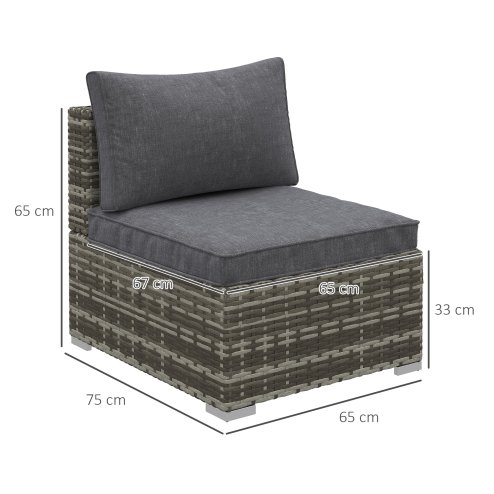 Outsunny Armless Rattan Garden Chair, Outdoor Rattan Chair with Cushions, PE Wicker Garden Furniture with Steel Frame, Adjustable Footpads for Garden, Terrace, Deep Grey