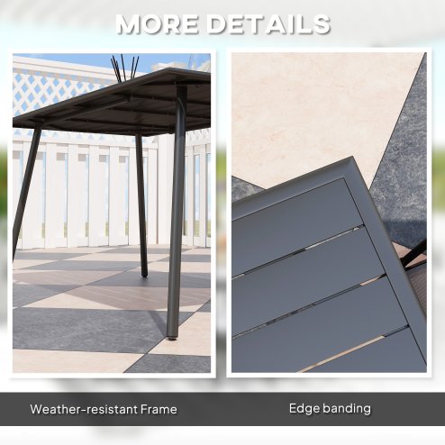 Outsunny Garden Dining Table for 6 Person, Rectangle Outdoor Table with Easy Clean Slat Top, Rust Resistant Steel Frame, for Terrace, Balcony, 150 x 80 x 74 cm, Black