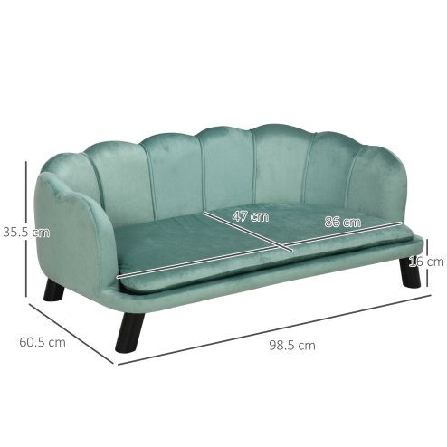 PawHut Dog Sofa for Medium, Large Dogs, Shell Shaped Pet Couch Bed with Legs, Cushion, Washable Cover - Green