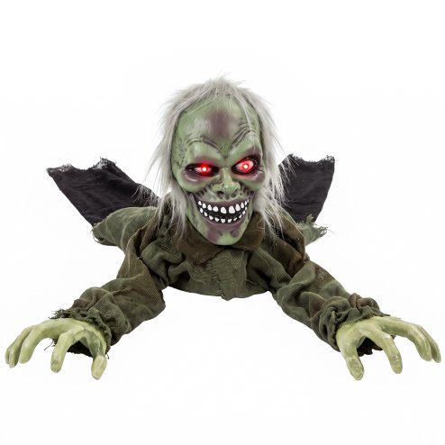 HOMCOM Halloween Animatronic Crawling Zombie Halloween Decoration with Light-Up Eyes and Creepy Sound, Wailing Zombie Prop for Haunted House Props Halloween Covered Outdoor Decoration