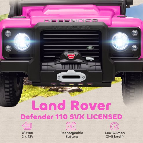 AIYAPLAY Land Rover Licensed Electric Car for Kids, 12V Battery-Powered Kids Ride On Car with Remote Control, Music, Horn, Suspension Wheels, LED Lights, Off-Road Toy for 3-5 Years Old, Pink