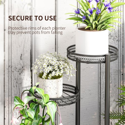 Outsunny 4 Tiered Plant Stand, Tall Metal Plant Shelf, Corner Plant Holder Display Rack for Living Room, Balcony, Garden, Patio