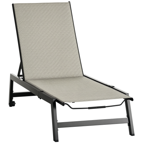 Outsunny Outdoor PE Rattan Sun Lounger, Patio Wicker Chaise Lounge Chair with 5-Position Backrest, Wheels for Sun Room, Garden, Poolside, Grey