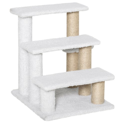 PawHut Pet Stair, Cat Tree with 3-step Climb Ladder, Scratching Posts, Platforms, Toy Ball, for Indoor Elderly Cats Kittens, White