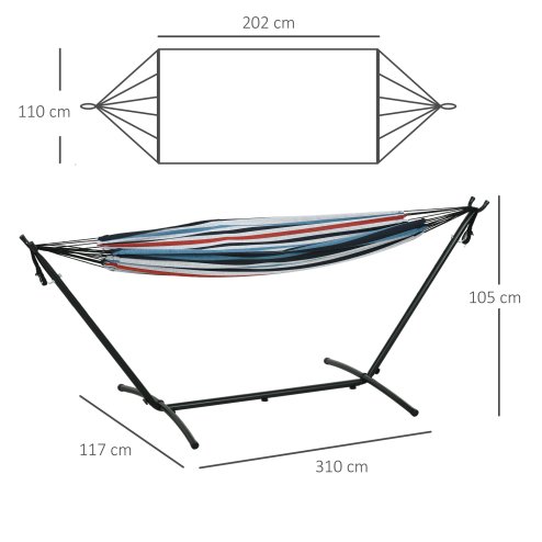 Outsunny 298 x 117cm Hammock with Stand Camping Hammock with Portable Carrying Bag, Adjustable Height, 120kg Load Capacity, White Stripe