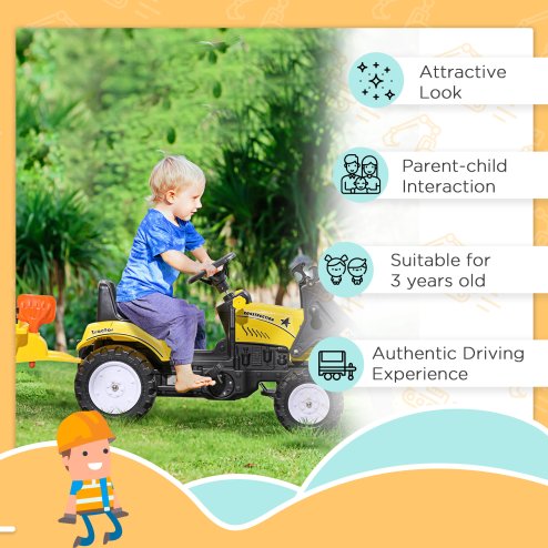 HOMCOM Kids Pedal Go Kart, Children Ride on Digger, Ride on Toy Car, Excavator Tractor Digger Dumper for Kids 3 Years, Yellow