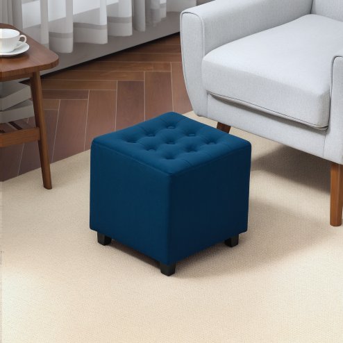 HOMCOM Small Footstool Ottoman, Velvet Footrest, Square Foot Stool with Rubber Wood Legs and Padded Seat for Living Room, Bedroom, Entryway, 35 x 35 x 35cm