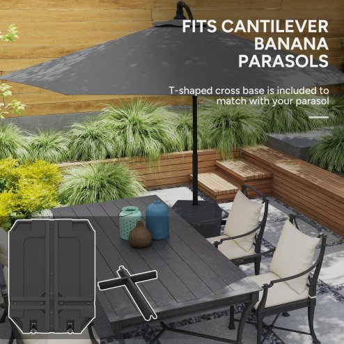 Outsunny 90kg Cantilever Parasol Base with Wheels, Water and Sand Filled Umbrella Stand Weights for Garden Banana Parasol with T-shaped Cross Base and Handle, Black