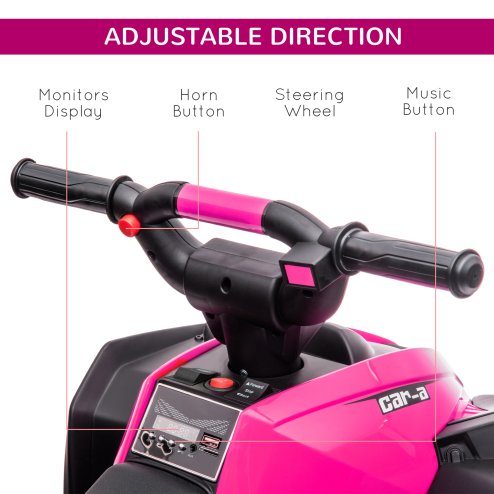 HOMCOM 12V Electric Quad Bike for Kids Ride On Car Toy, with Forward Reverse Functions, LED Headlights, Music, for Ages 3-5 Years - Pink