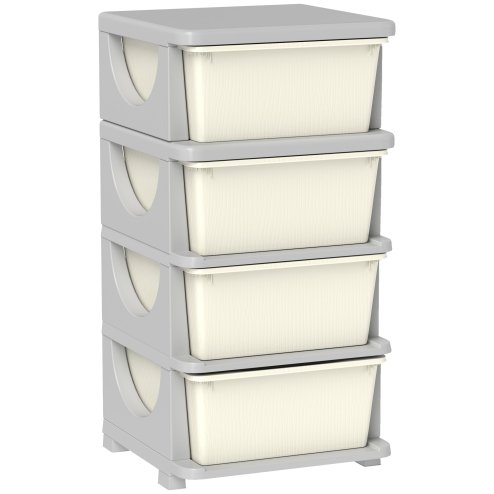 HOMCOM Kids Storage Units with 4 Drawers 4 Tier Chest Vertical Dresser Tower Toy Organiser for Nursery Playroom Kindergarten Cream Image
