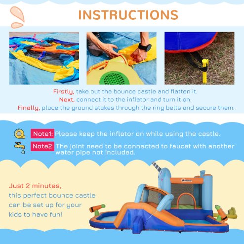 Outsunny 5 in 1 Kids Bouncy Castle Narwhals Style Inflatable House with Slide Trampoline Pool Water Gun Climbing Wall with Inflator Carrybag, 4.2 x 3.7 x 2.3m