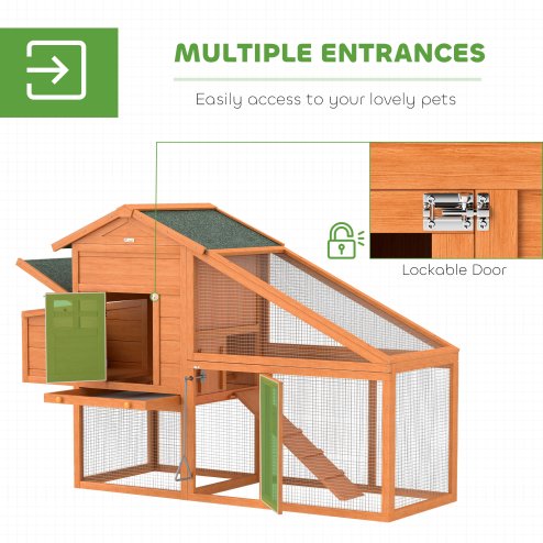PawHut Chicken Coop with Run Outdoor, Wooden Hen House, Poultry Coop with Nesting Box, Slide-out Tray, Ramp, Perches, Asphalt Roof, 179 x 67 x 115cm