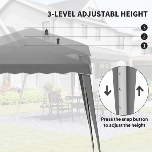 Outsunny 3 M x 3 M Base/ 2.5 M x 2.5 M Top Pop Up Gazebo, 2 Person Setup Instant with Carry Bag, Height Adjustable Slant Leg Party Tent Instant Event Shelter for Garden, Patio, Grey