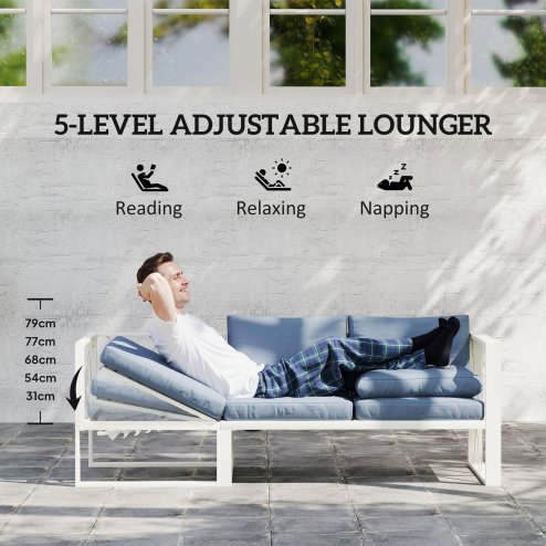 Outsunny 4 Piece L Shaped Garden Furniture Set with 5-Level Adjustable Lounger, 5 Seater Sectional Outdoor Sofa Set with 2 Loveseats, Corner Chair, DPC Coffee Table and Removable Thick Cushions, Grey