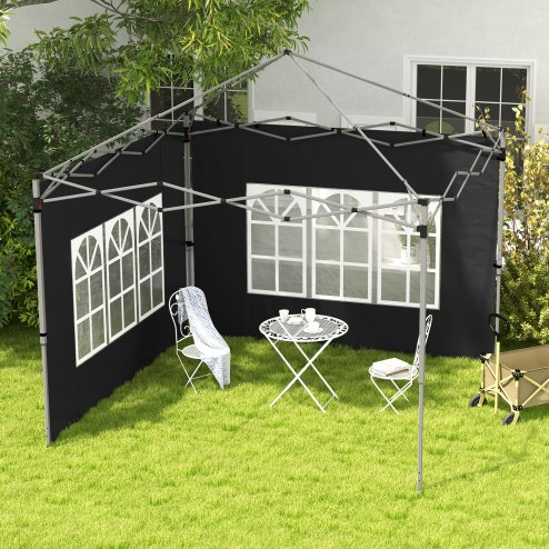 Outsunny Gazebo Side Panels with Window for 3x3(m) or 3x4m Pop Up Gazebo, 2 Pack Sides Replacement, Black Image