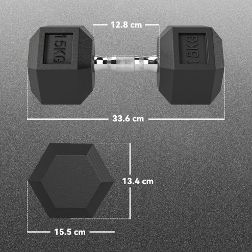 HOMCOM 2x15KG Rubber Hex Dumbbell Portable Hand Weights Dumbbell for Home Gym Workout Fitness