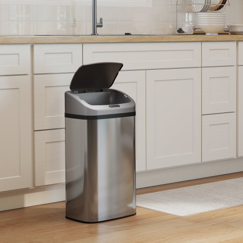 HOMCOM 48L Sensor Bin, Stainless Steel Kitchen Bin with Automatic Soft Close Lid and Fingerprint-Proof for Recycling and Waste, Silver Tone