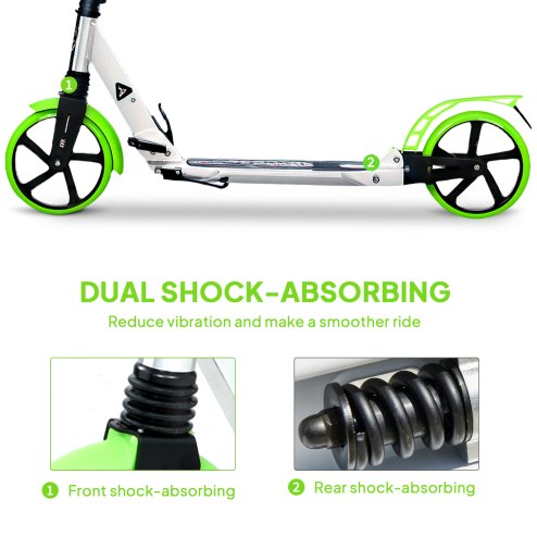 HOMCOM Folding Kick Scooter, Adjustable Ride On Scooter with 200mm Big Wheels and Double Shock Absorption, Urban Scooter for 14+ Teens Adult, Green