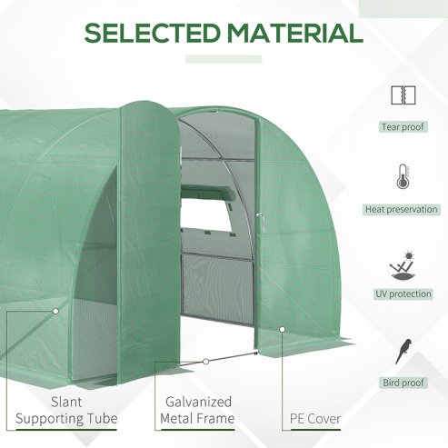 Outsunny Large Polytunnel Walk In Greenhouse, Plant Gardening Tunnel Green House with Metal Hinged Door, Galvanised Steel Frame & Mesh Windows, Green (3 x 4 m)