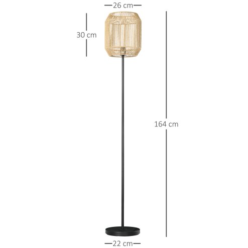HOMCOM Farmhouse Wicker Floor Lamp, Standing Lamp with Hand Woven Rattan Lampshade, Lamps for Living Room, Bedroom, Bulb not Included, Natural